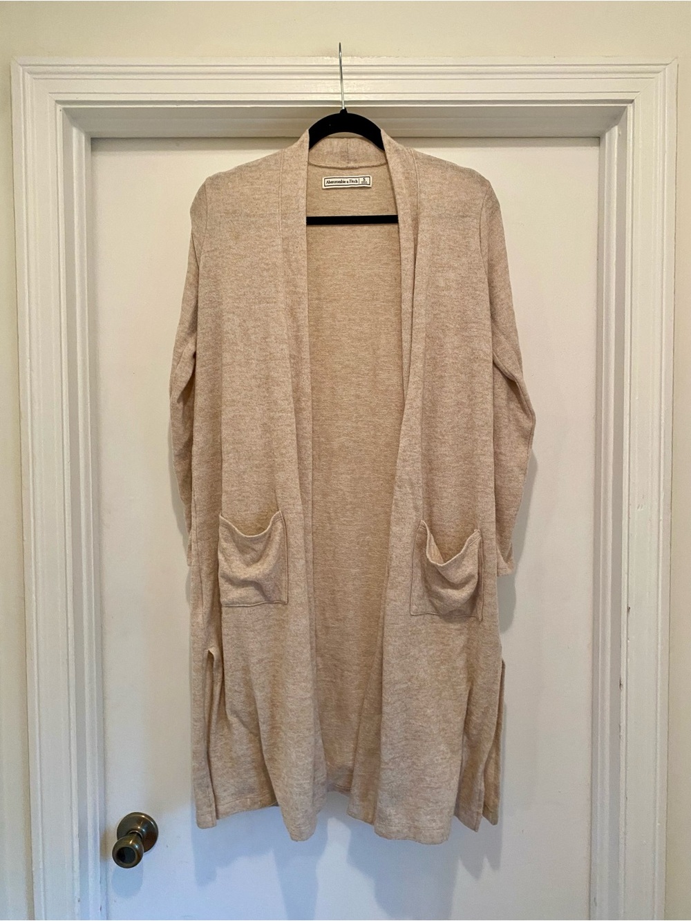 Abercrombie & Fitch Long Open Front Cardigan women’s size small tan natural